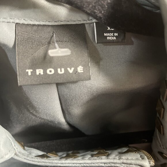 TROUVÉ Genuine Leather Studded Moto Jacket XS Teal Zip Front Made in India - Picture 3 of 4